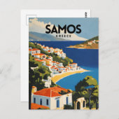サモスギリシャレトロ旅行ポスター ポストカード (正面/裏面)