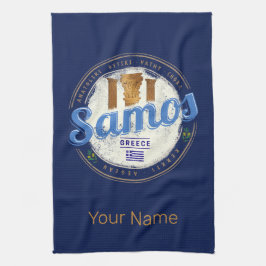 サモス島インギリシャのレトロヴィンテージ休暇 キッチンタオル