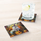 サモ不気味イド犬ハロウィーン魔女とカボチャ ガラスコースター (アングル)