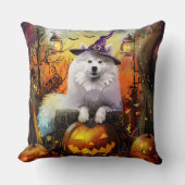 サモ不気味イド犬ハロウィーン魔女とカボチャ クッション (正面)