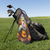 サモ不気味イド犬ハロウィーン魔女とカボチャ ゴルフタオル (グリーン)