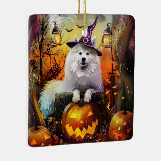 サモ不気味イド犬ハロウィーン魔女とカボチャ セラミックオーナメント (右)