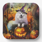 サモ不気味イド犬ハロウィーン魔女とカボチャ ペーパープレート (正面)