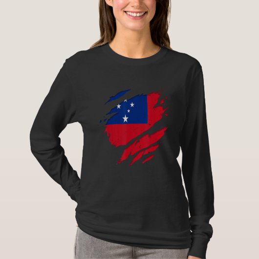 サモ誇りを持ったアのシャツが引き裂かれたサモア国旗 Tシャツ (正面)
