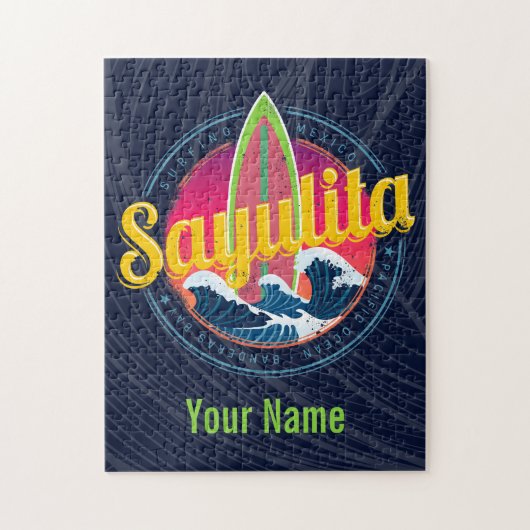 サユリタメキシコサーファーヴィンテージウェーブサンセットビグウェブ ジグソーパズル (縦)