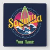 サユリタメキシコサーファーヴィンテージウェーブサンセットビグウェブ スクエア壁時計 (正面)