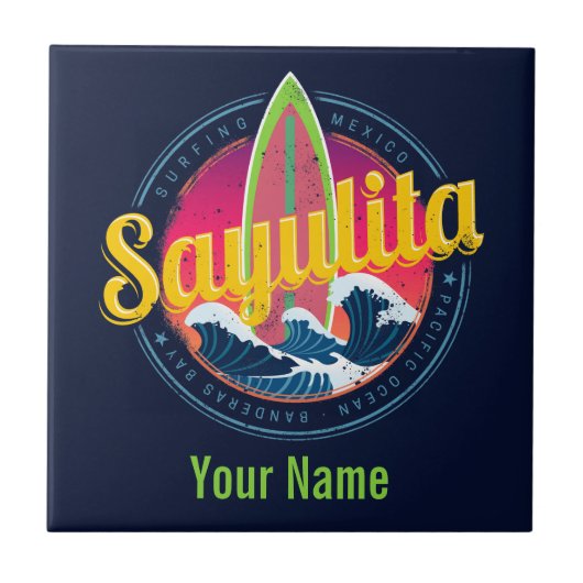 サユリタメキシコサーファーヴィンテージウェーブサンセットビグウェブ タイル (正面)