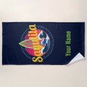 サユリタメキシコサーファーヴィンテージウェーブサンセットビグウェブ ビーチタオル (正面)