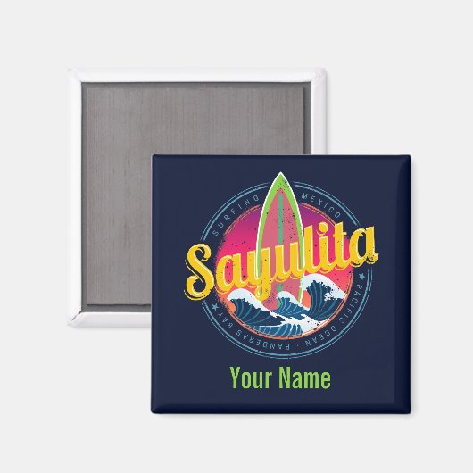 サユリタメキシコサーファーヴィンテージウェーブサンセットビグウェブ マグネット (正面/裏面)