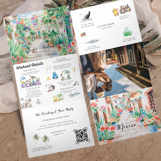 サユリタメキシコ目的地 |図解入りの、写真付きの結婚s 三つ折り招待状