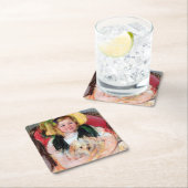 サラと彼女の犬、カッサット スクエアペーパーコースター (インサイチュ)