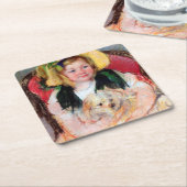 サラと彼女の犬、カッサット スクエアペーパーコースター (アングル)