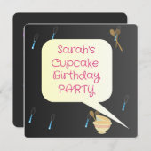 サラのカップケーキパーティー誕生日招待状カード 招待状 (正面/裏面)