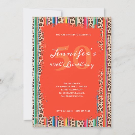 サラエヒョウグランジサファリオレンジ50誕生日 招待状 (正面)