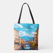 サラエボボスニアヴィンテージアートトラベルイラストレーション トートバッグ (裏面)