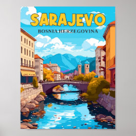 サラエボボスニアヴィンテージ旅行イラストレーション ポスター