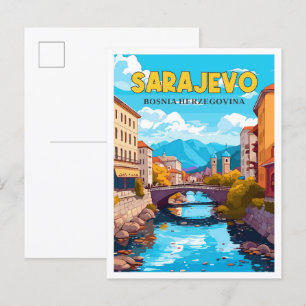 サラエボボスニアヴィンテージ旅行イラストレーション ポストカード