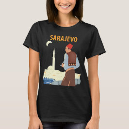 サラエボ ボスニア ミナレット イブニング ブルー トラベル Tシャツ