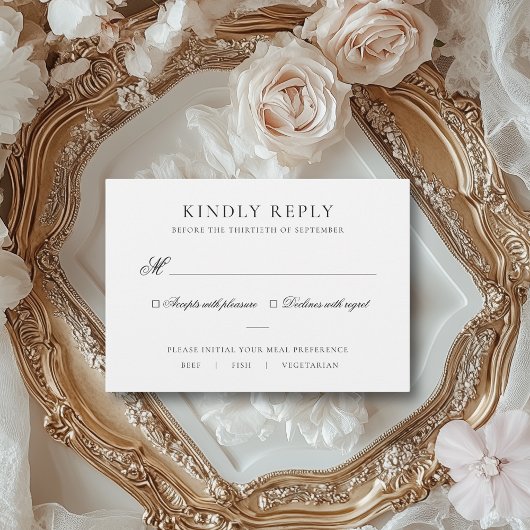 サラエレガントブラック&ホワイト・ミール・チョイス結婚ズ 出欠カード