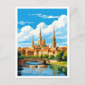 サラゴザスペインアートヴィンテージ旅行イラストレーション ポストカード (正面)