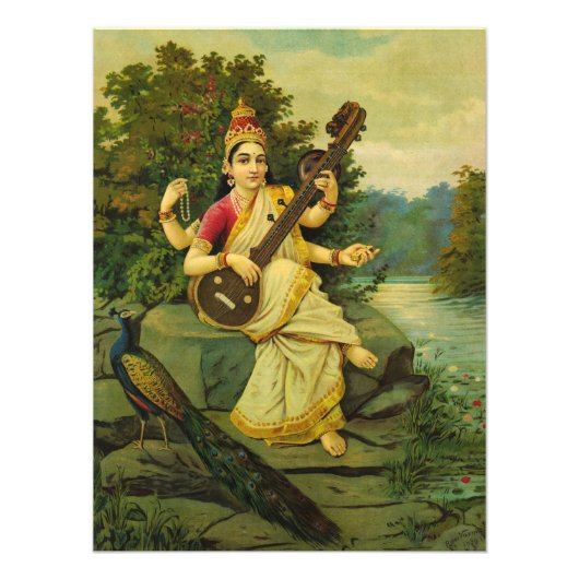 サラスワティ音楽の女神Raja Ravi Varma著 フォトプリント (正面)