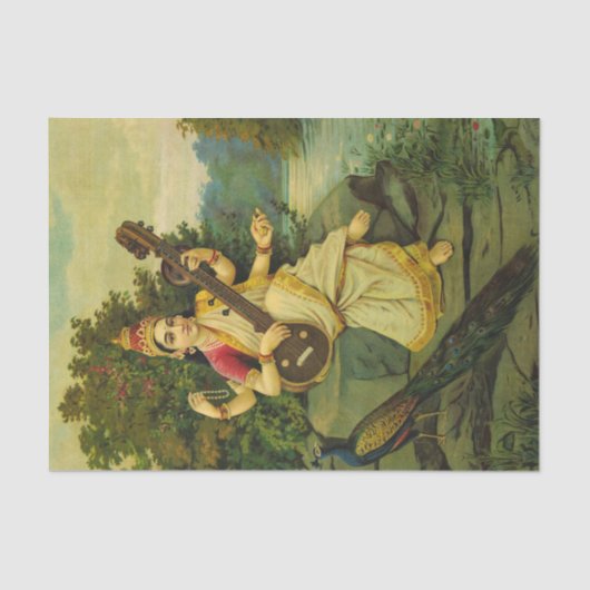 サラスワティ音楽の女神Raja Ravi Varma著 薄葉紙 (正面)