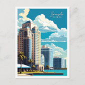 サラソタフロリダアートヴィンテージ旅行イラストレーション ポストカード (正面)