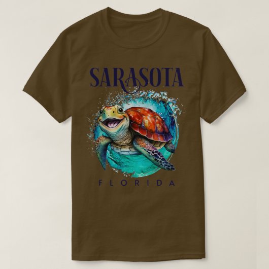 サラソタフロリダウォーター色ハッピーシーカメ Tシャツ (デザイン正面)