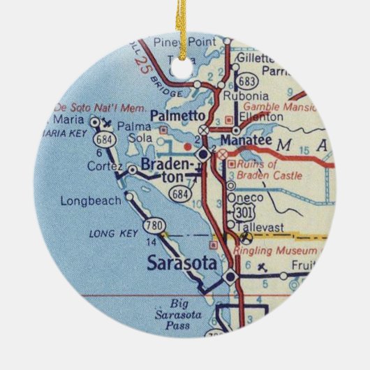 サラソタフロリダヴィンテージの地図 セラミックオーナメント (裏面)