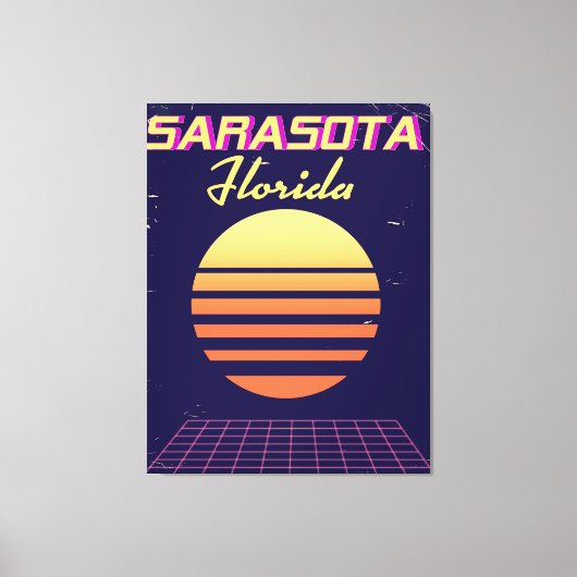サラソタフロリダ1980年代ヴィンテージ旅行プリント。 キャンバスプリント (正面)