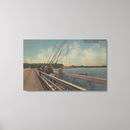 サラソタ州（フロリダ州） – 人々の魚釣りオフ キャンバスプリント (正面)
