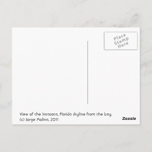 サラソタ、フロリダのスカイライン湾から。 ポストカード (裏面)