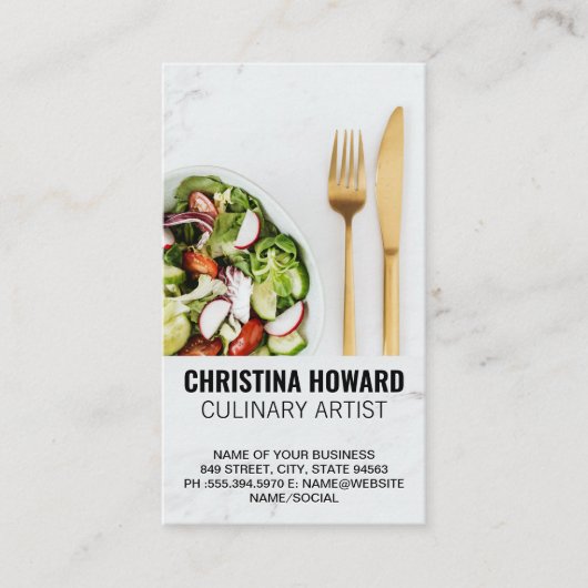 サラダと金ゴールド銀器を大理石に 名刺 (正面)