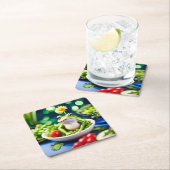 サラダに蛙が入っている スクエアペーパーコースター (インサイチュ)