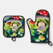 サラダに蛙が入っている 鍋つかみ&鍋敷きセット (正面)