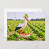 サラダパッチで不器用に立つコウノトリ シーズンポストカード (正面/裏面)