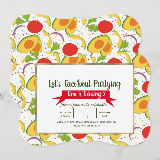 サラダ タコ バウト タコ パーティー 誕生日 どんな年齢でも 招待状 (正面/裏面)