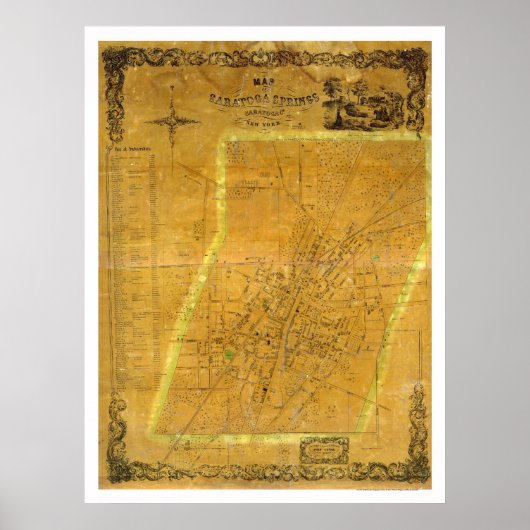 サラトガ春の地図ニューヨークby Bevan 1854 ポスター (正面)