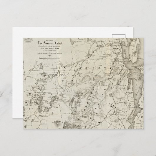 サラナックレイクスニューヨークのアンティーク地図 ポストカード (正面/裏面)