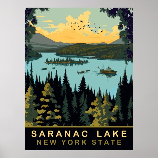サラナックレイク, NY, ヴィンテージ旅行 ポスター (正面)