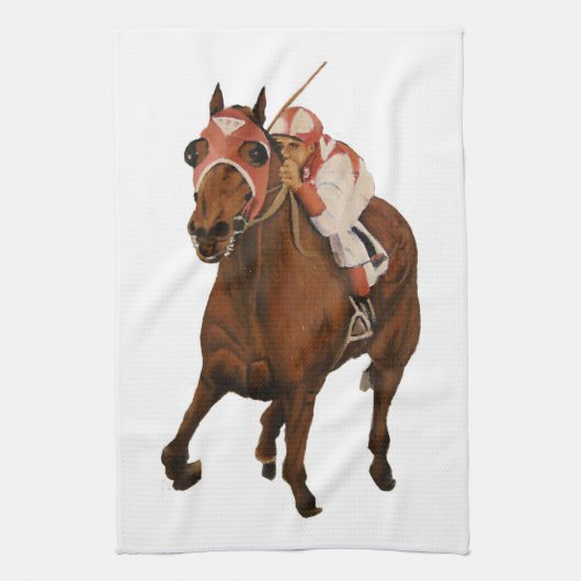 サラブレッウマ科のドが競馬に勝つ キッチンタオル (縦)