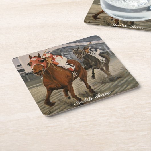 サラブレッウマ科のドが競馬に勝つ スクエアペーパーコースター (アングル)