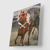 サラブレッドが競馬で勝利するスクエアウォールクロック スクエア壁時計 (傾斜)