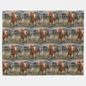 サラブレッドが競馬で勝利 フリースブランケット (正面(横))