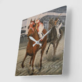 サラブレッド競走馬が勝利 スクエア壁時計 (傾斜)