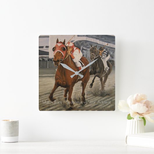 サラブレッド競走馬が勝利 スクエア壁時計 (ホーム)