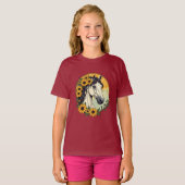 サラブレッド・ホースと黒い目のスーザンの花 Tシャツ (正面フル)