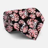サラマンダーとピンク葉色の繰り返しパターン ネクタイ (ロール)