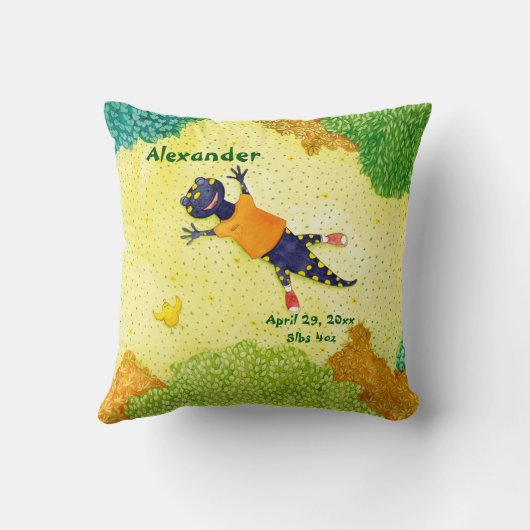 サラマンダーベビー誕生時刻日パーソナライズされた クッション (裏面)