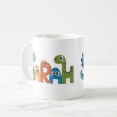 サラ恐竜の名前かわいいディノレターズデザイン コーヒーマグカップ (正面左)
